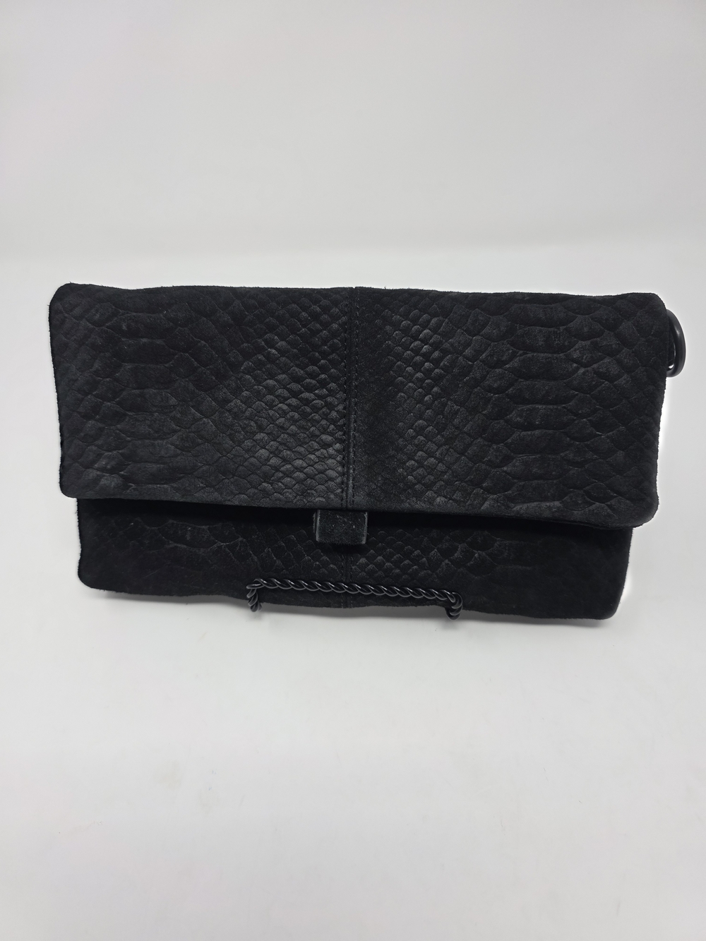 Global Generation Black Snakeskin Embossed Suede Clutch